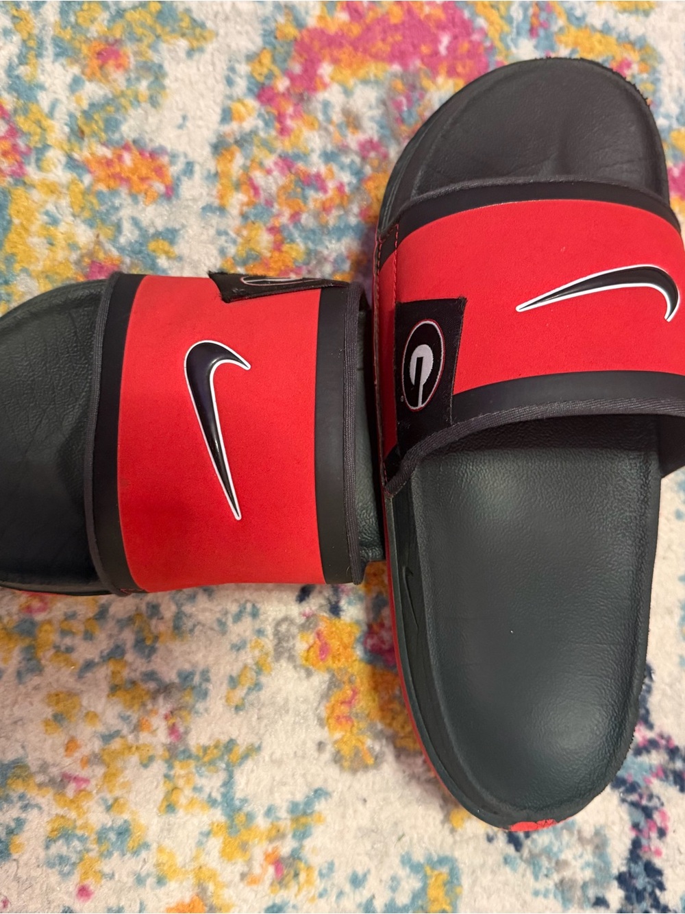 Nike Red and Black Team Slide Sandals with Swoosh